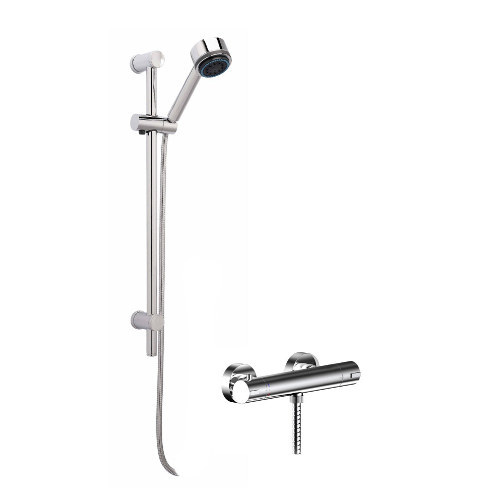 Balterley Current Thermostatic Minimalist Bar Valve With Multi Function Handset Slide Rail Kit Shower Bundle - Chrome