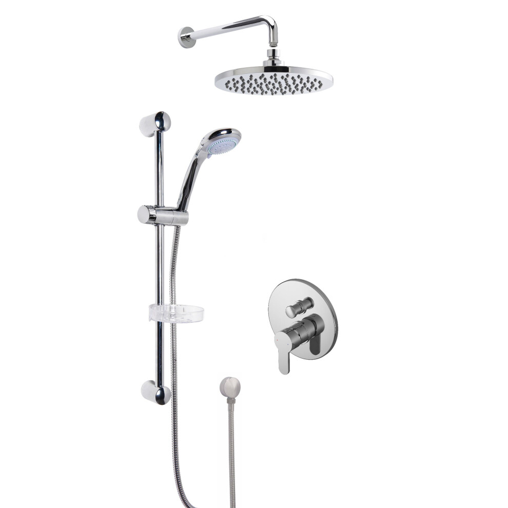 Balterley Pride Concealed Round Manual Valve With Multi Function Slide Rail Kit, Arm & Head Shower Bundle - Chrome