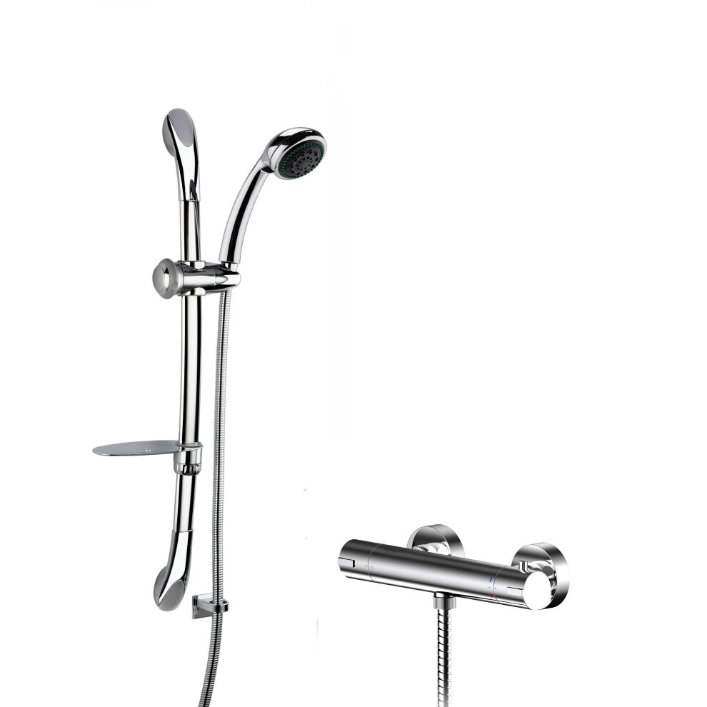 Balterley Current Round Thermostatic Bar Valve And Luxury Curved Slider Rail Kit Shower Bundle - Chrome