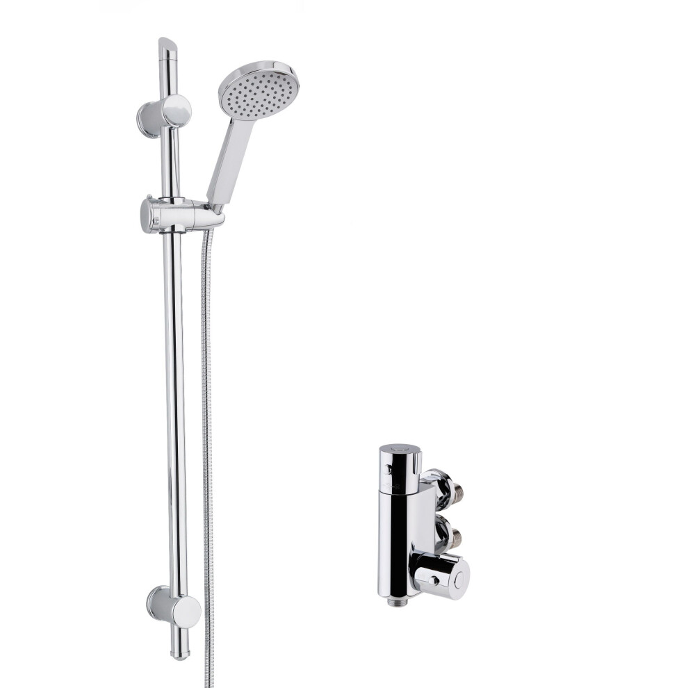 Balterley Round Thermostatic Vertical Bar Valve And Water Saving Handset Slider Rail Kit Shower Bundle - Chrome