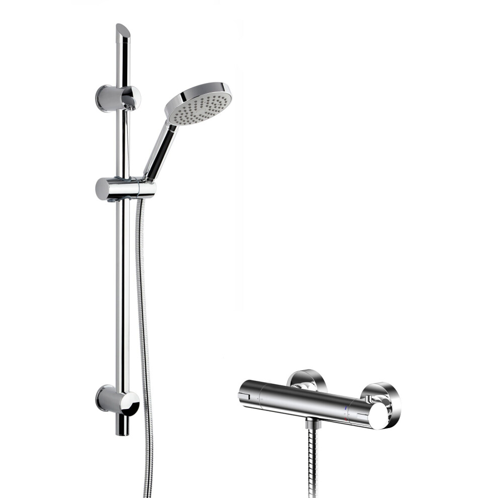 Balterley Current Round Thermostatic Bar Valve And Single Function Handset Slider Rail Kit Shower Bundle - Chrome