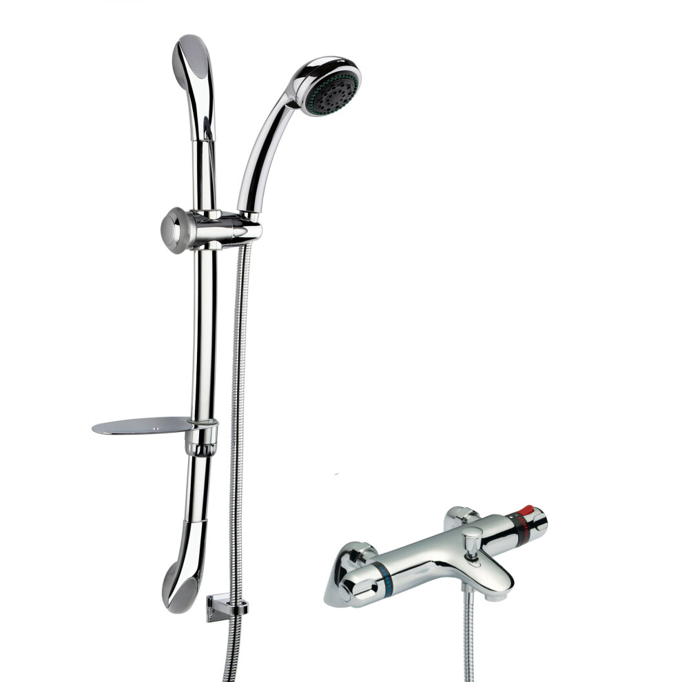 Balterley Thermostatic Bath Shower Mixer Tap & Luxury Curved Slide Rail Kit Bundle - Chrome