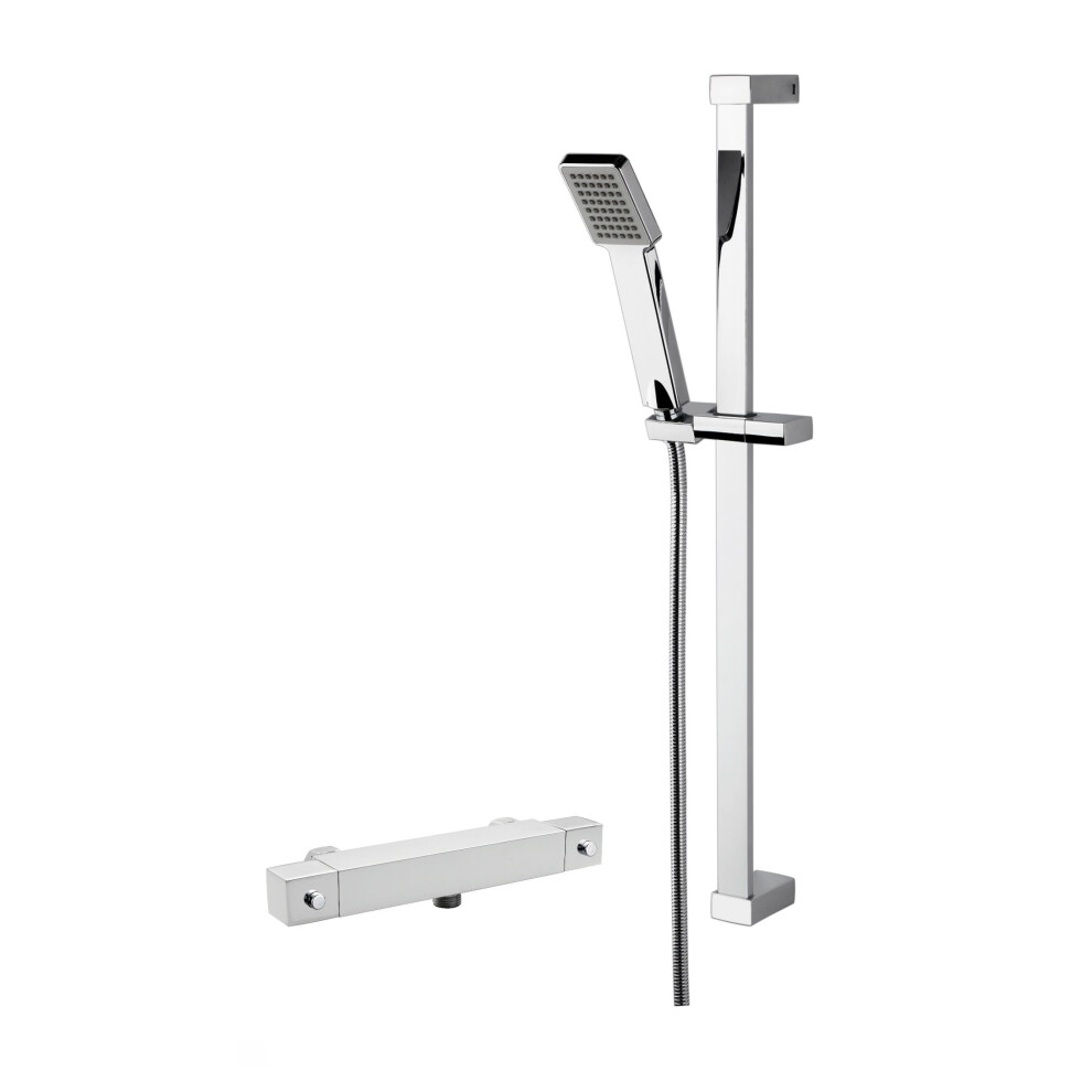 Balterley Square Thermostatic Bar Valve And Rectangular Slide Rail Kit Shower Bundle - Chrome