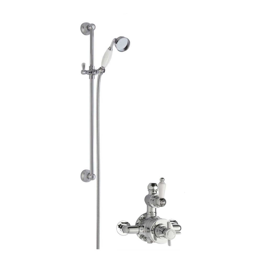 Hanchurch Traditional Twin Exposed Valve & Slide Rail Shower Set - Chrome/White - Balterley 5056462693835