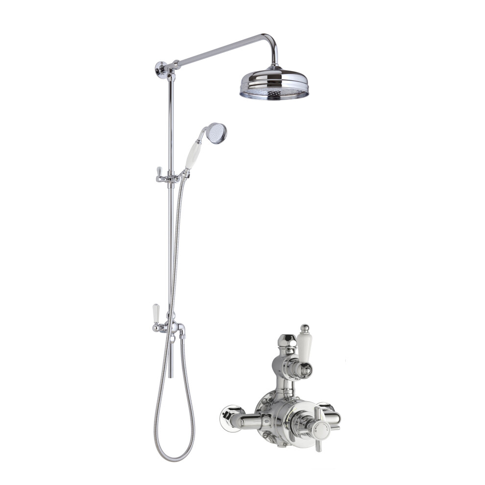 Balterley Kingsey Traditional Twin Exposed Valve & Rigid Riser Shower Set - Chrome/ White