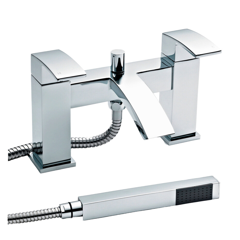 Balterley Contemporary Square Dual Lever Deck Mounted Bath Shower Mixer Tap With Ceramic Disc Technology, 229 X 127 X 138Mm Chrome