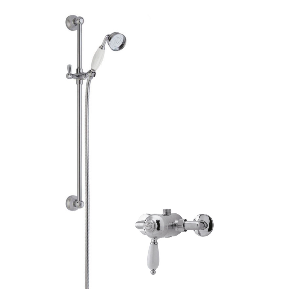 Traditional Exposed Manual Valve & Slide Rail Shower Set - Chrome/White - Balterley 5056462692937