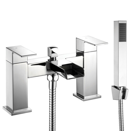 Balterley Modern Bathroom Square Waterfall Deck Mounted Bath Shower Mixer Tap with Kit - Chrome