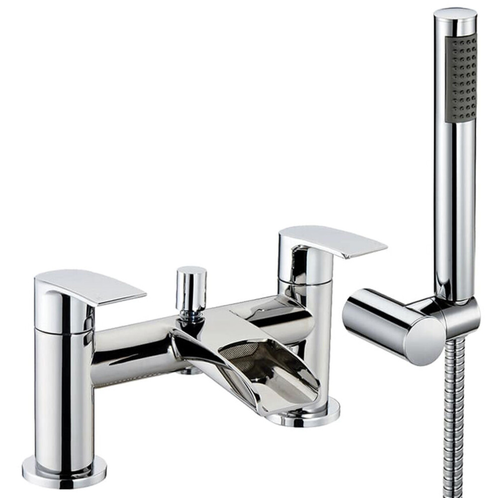 Modern Bathroom Waterfall Spout Deck Mounted Bath Shower Mixer Tap And Kit - Chrome 5056817737214