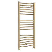 Straight Towel Radiator with Round Rails 1200mm x 500mm, Brushed Brass