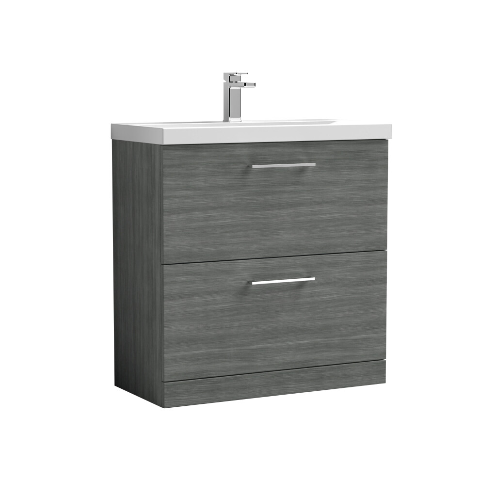 Balterley Contemporary Bathroom Floor Standing 2 Soft-Close Drawer Vanity Unit & Mid-Edge Ceramic Basin, Anthracite, 800 Mm