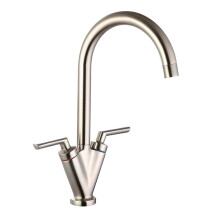 Balterley Contemporary Pull Out Dual Lever Kitchen Mixer Tap with Rounded Swivel Spout & Brushed Nickel Finish