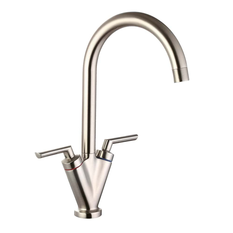 Balterley Contemporary Pull Out Dual Lever Kitchen Mixer Tap With Rounded Swivel Spout & Brushed Nickel Finish