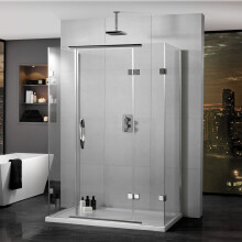 Balterley Modern Bathroom Inline Side Panel Clear Glass, 8mm Toughened Safety Glass & Brass Hinges, 900x1950mm
