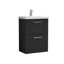 Balterley Contemporary Bathroom Floor Standing 2 Soft-Close Drawer Vanity Unit & Mid-Edge Basin, Charcoal Black, 600 mm