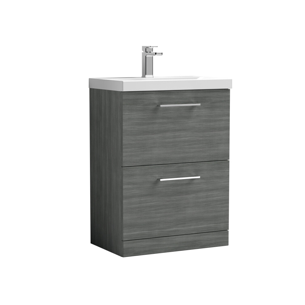 Balterley Contemporary Bathroom Floor Standing 2 Soft-Close Drawer Vanity Unit & Mid-Edge Ceramic Basin, Anthracite, 600 Mm