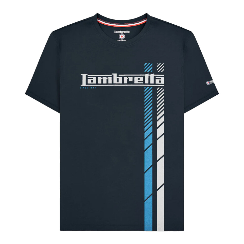 Lambretta (M, Navy/White/Blue) Mens Ss25 Racing Stripe T-Shirt Blue