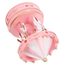 Carousel Music Box with Four Spinning Figures, Pink Vintage Mechanical Gift for Wedding or Birthday