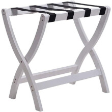 Wooden Folding Luggage Rack with Straps for Bedroom or Hotel, White SpaceSaving Design