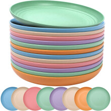 18PCS Wheat Straw Plates 9 Inch Reusable Plastic Dinner Plates Microwave Dishwasher Safe BPA
