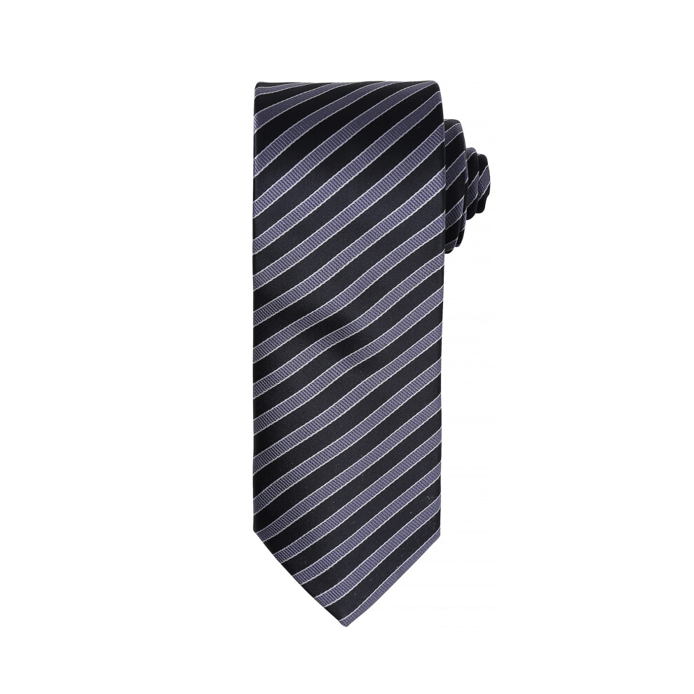Premier (One Size, Black/Dark Grey) Mens Double Stripe Pattern Formal Business Tie