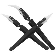 3pcs Ceramic Soldering Tweezers Set with AntiStatic NonConductive Heat Resistant Straight and Curved Tips for Electronics