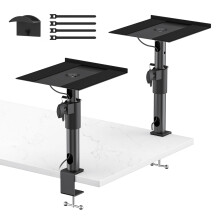 Desktop Speaker Stands Pair, Adjustable Height with 360 Rotation and Cable Management for LG, Sony, JBL