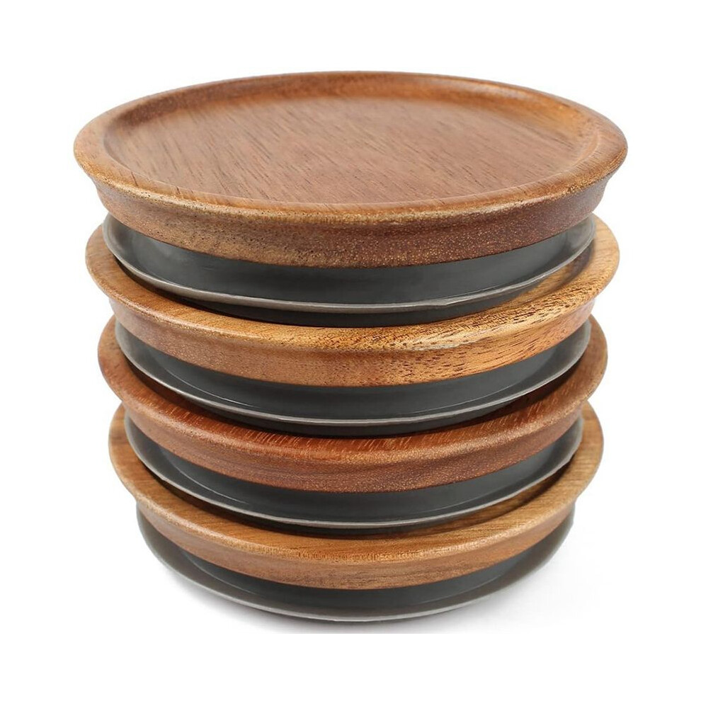 Regular Mouth Jar Lids,Wooden Jar Tops,Canning Lids With Airtight Silicone Seal For Regular Mouth Jars,4 Pack 4713564122175