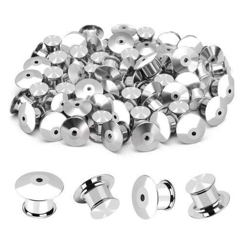 60PCS Locking Pin Back Metal Pin Backing, Locking Pin Keeper Clasp for Brooch Enamel Lapel