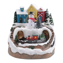 Christmas Village Houses Sets Rotating Train Display Figurines LED Light  Musical Christmas Holiday Decoration Snowman