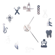 Dentist DIY Wall Clock Dental Doctor Oversized Wall Clock Needle Mirror Dentist Office Decor Dentist Gift Doctor Art Silver