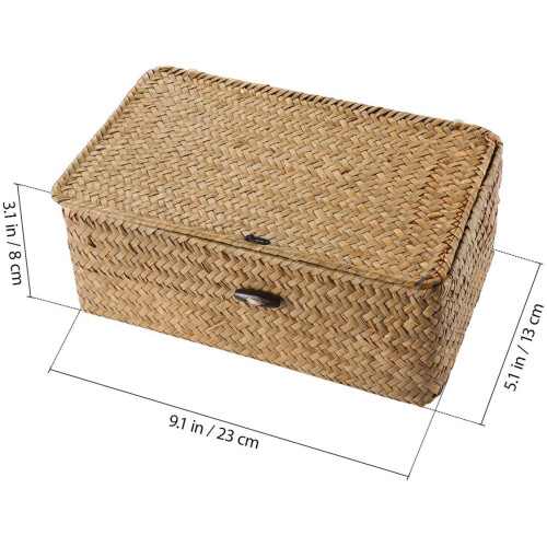 Seagrass Hand Woven Storage Box Storage Box Storage Basket Makeup Organizer Multipurpose Container with Lid 1