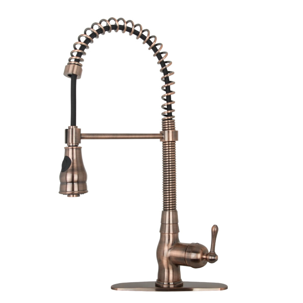 Antique Copper Commercial Kitchen Faucet With 360 Swivel Spout And Solid Brass Pull Down Sprayer 9771547196136