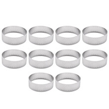 10 Pack Stainless Steel Tart Ring, Heat-Resistant Perforated Cake Mousse Ring, Round Ring Baking Doughnut Tools, 5.9cm
