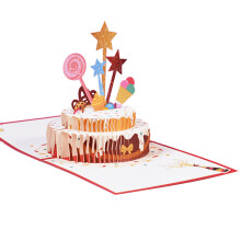 3D - Birthday Card with Double Layer Cake Design, Birthday Cards with Envelope for Family,Friends,Kids,Women(Red)