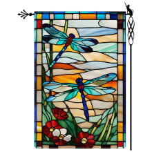 Gartenflagge mit Libellenmotiv, Glas-Stil, Blumen, Vertikal, Doppelseitig, Rustikales Ackerland, Sackleinen, Hof, Außendekoration