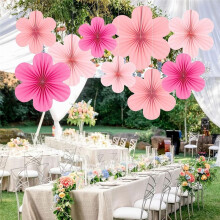 Roze Papieren Waaierbloemenset Feestdecoraties Papieren Waaiers, Bloemenpompons en Slingers voor Bruiloften, Verjaardagen