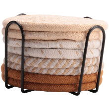 8 Pcs Drink Coasters with Holder, 4 Colors Absorbent Coasters for Drinks, Cotton Woven Coaster Set for Home Decor A