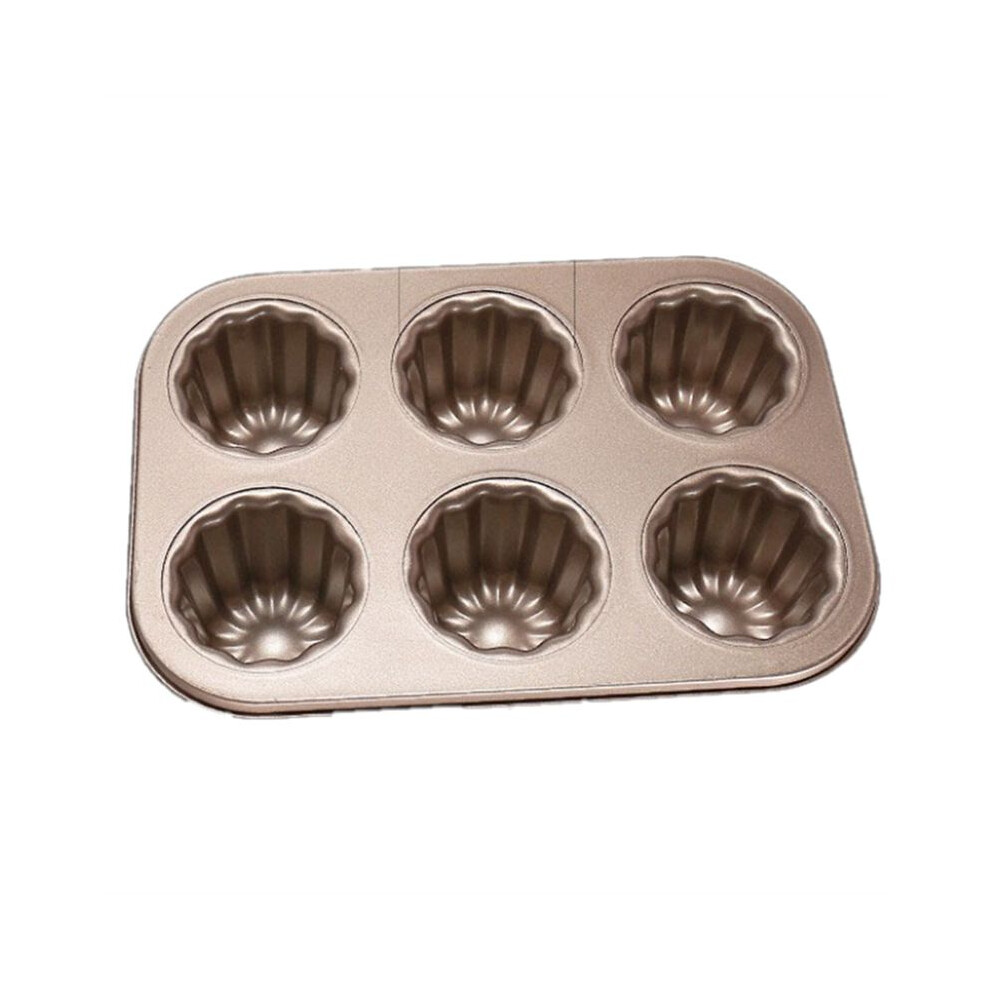 Semoic 6-Cavity Canele Mold Cake Pan, Non-Stick Canele Baking Pan For Oven Carbon Steel Caneles Mold Bakeware Tool