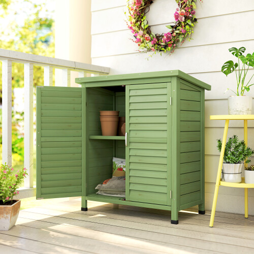 Outsunny Outsunny Garden Storage Shed Solid Wood Garage Organisation w/ Doors, Green 1
