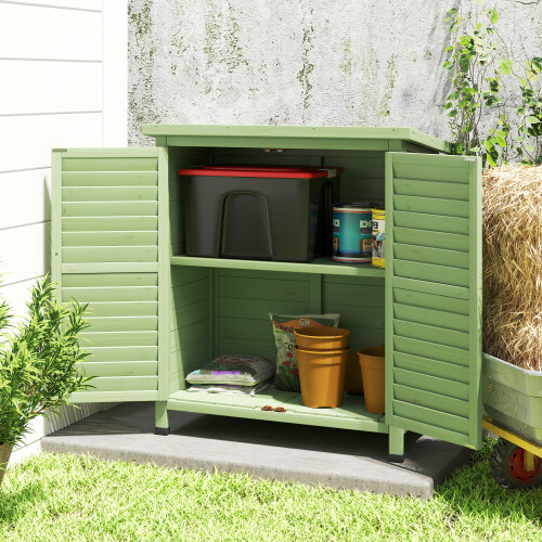 Outsunny Outsunny Garden Storage Shed Solid Wood Garage Organisation w/ Doors, Green 2