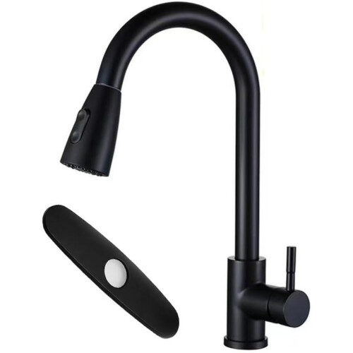 Matte Black Kitchen Faucet with Pull Down Sprayer, Single Handle Stainless Steel, Easy Install Ref: 3485 1