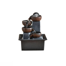 Indoor Water Fountain with Layered Pottery Flow, Resin Desktop Water Feature for Home or Office