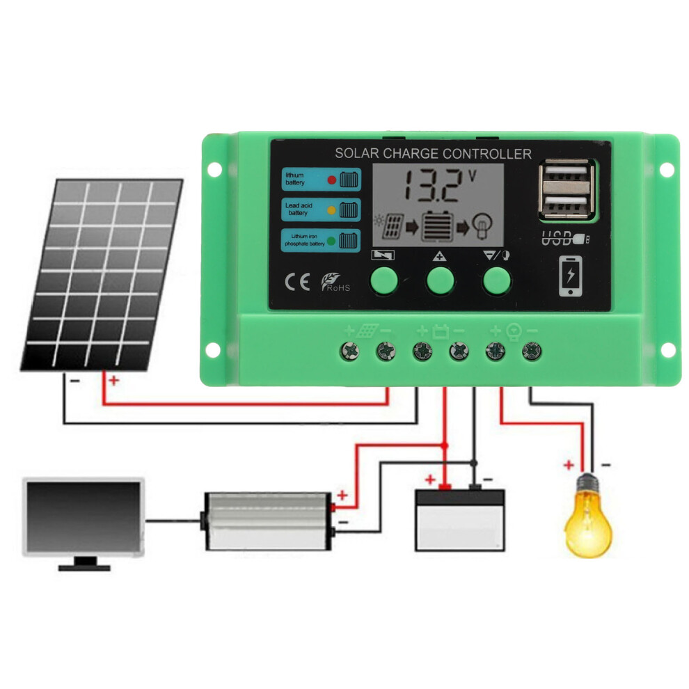 Solar Panel Regulator Pwm 30A Lcd Green