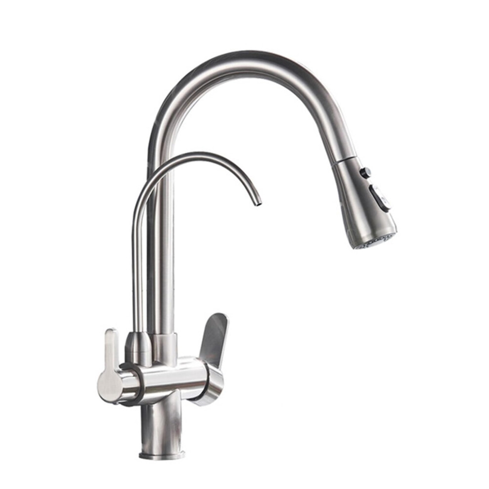 Kitchen Faucet With 360 Swivel Spout And Pullout Mixer, Nickel Finish Filtered Sink Tap 9169991217581