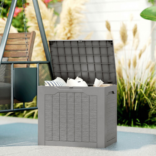 Outsunny Outsunny 93L Plastic Garden Storage Box, Storage Container w/ Handles Khaki