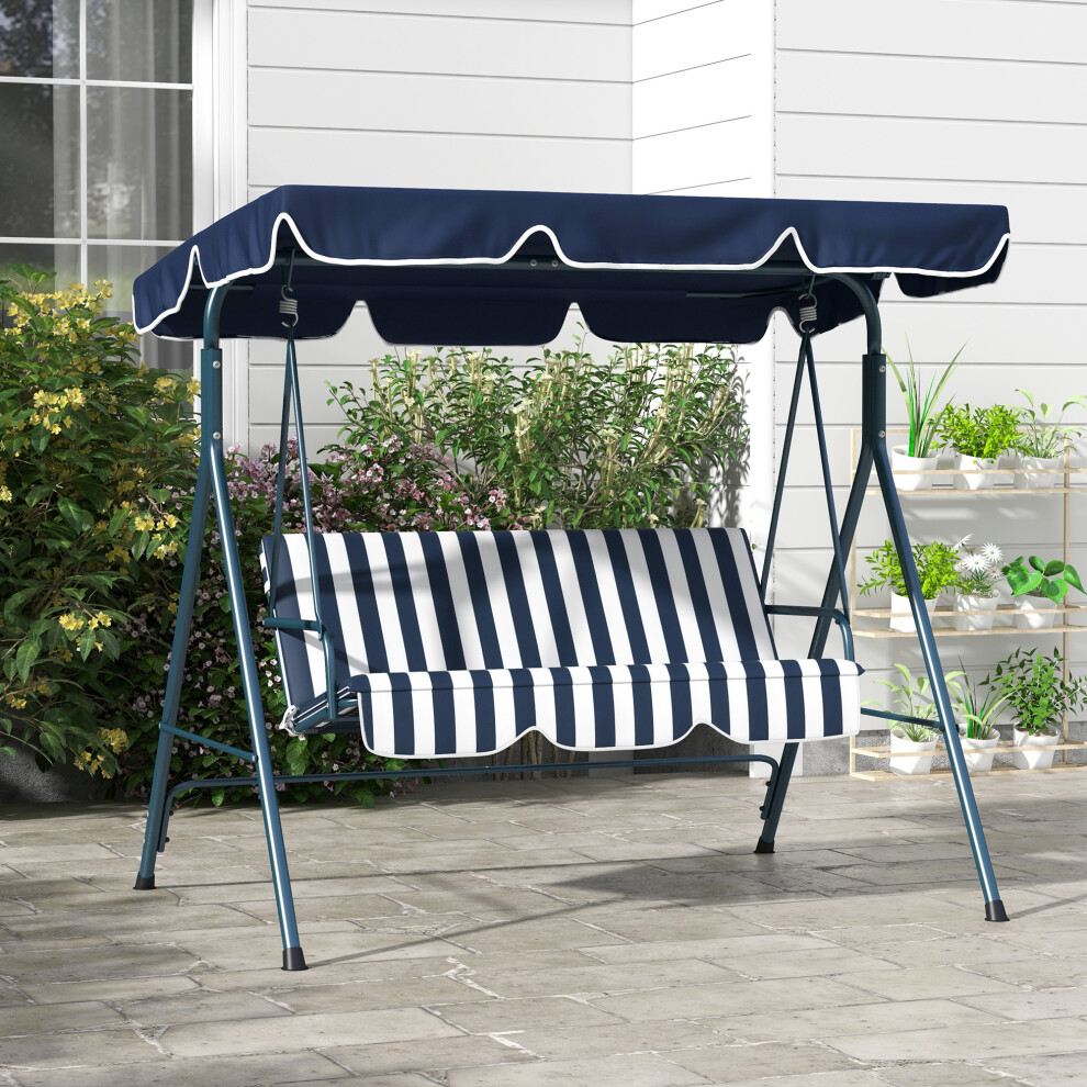 Outsunny Outdoor 3-Person Porch Swing Chair With Adjustable Canopy Blue, White Blue,White