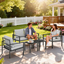 Outsunny 5 Piece Metal Garden Furniture Sofa Set with Cushions, Light Grey