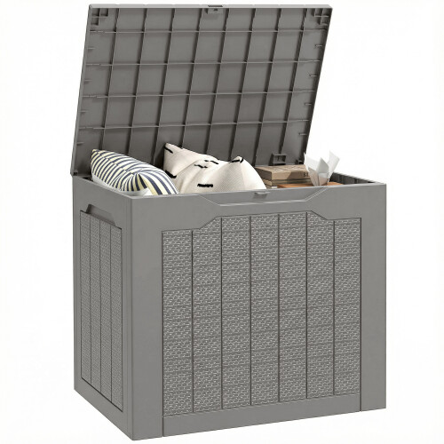 Outsunny Outsunny 93L Plastic Garden Storage Box, Storage Container w/ Handles Khaki 1