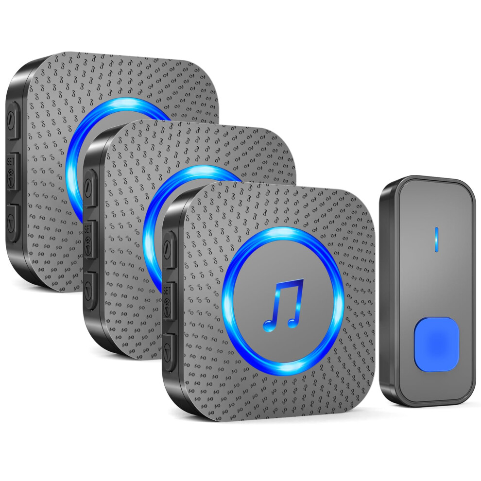 Wireless Doorbell With 3 Receivers, 1300Ft Long Range, Ip55 Waterproof, 55 Chimes, Led Flash 9169991217888